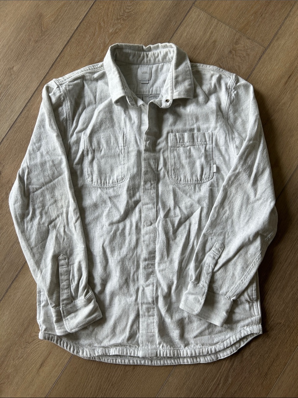Large Vans Medium Weight White Speckled Button-Up Shirt Jacket W/Snaps